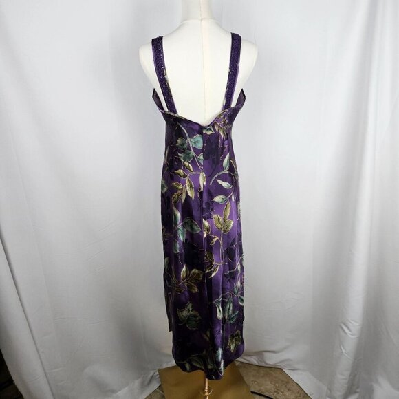 Vintage California Dynasty Purple Floral Maxi Slip Dress Small Lace Straps - Picture 5 of 10